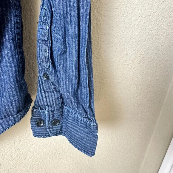 GOODFELLOW & CO. Blue Grey Stripe Button Up Button Down Long Sleeve Shirt Size L - Picture 10 of 10